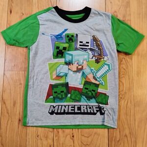 Mojang Minecraft Boy's Size 8 Green/Gray Graphic Short Sleeve Tee Shirt